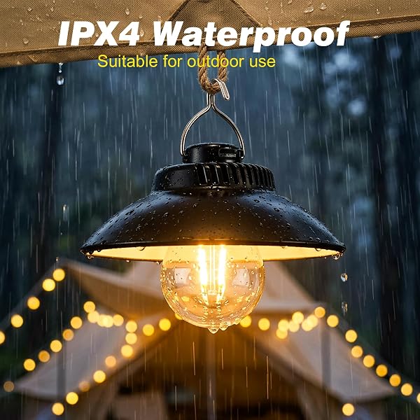 Rechargeable Camping Lantern, Retro LED Portable Camping Lamp with Hook, IPX4 Waterproof, 2 Modes, Light for Tent, Fishing, Hiking, Emergency (Warm White) - 4