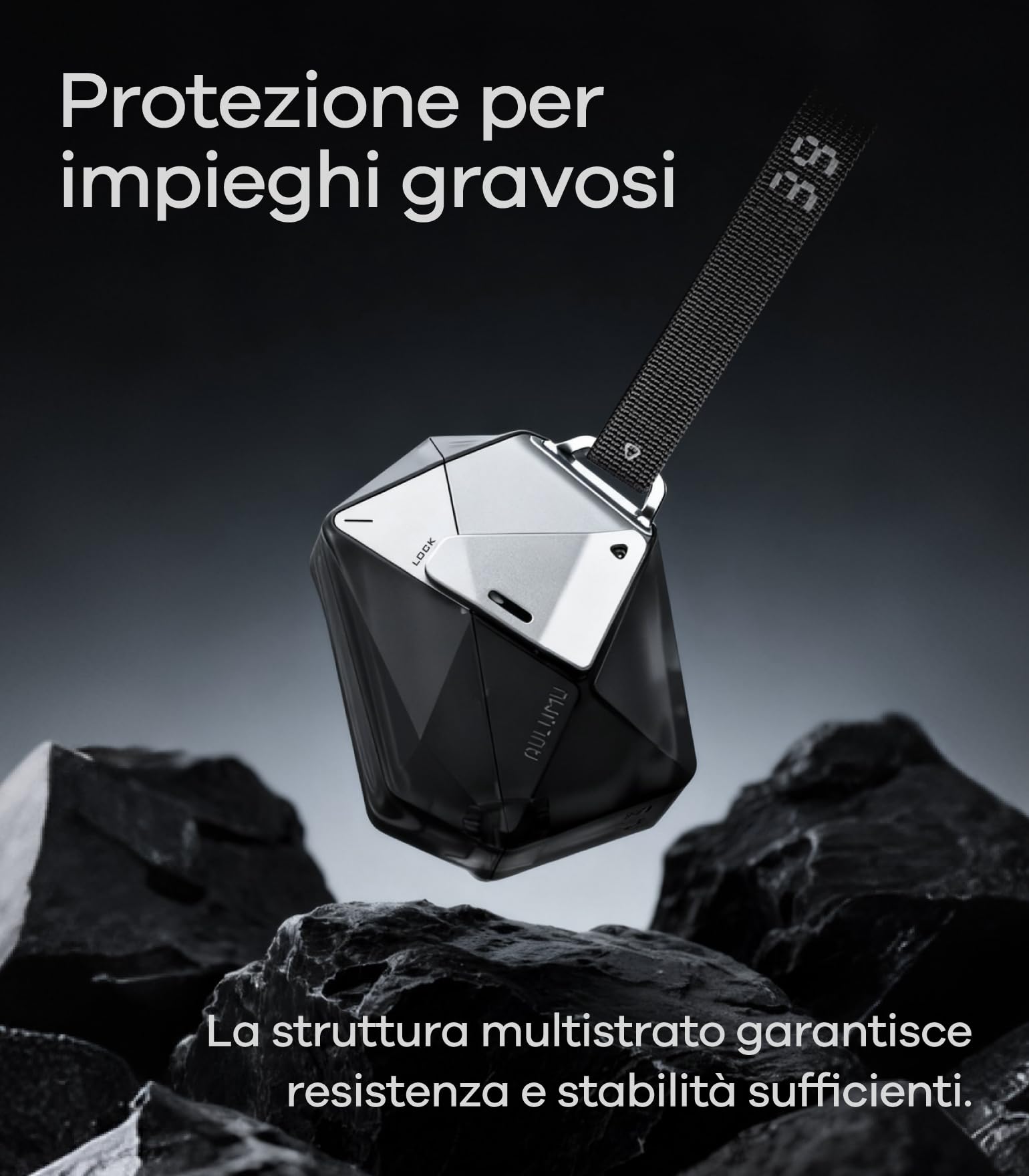 Aulumu A39 Cover per AirPods Pro 3 (2025) Custodia Geometrica con Serratura e Cordino, Case Cover Protettiva con Fibbia in Nylon, Armatura in Lega, Protezione Totale Contro le Cadute, Nero