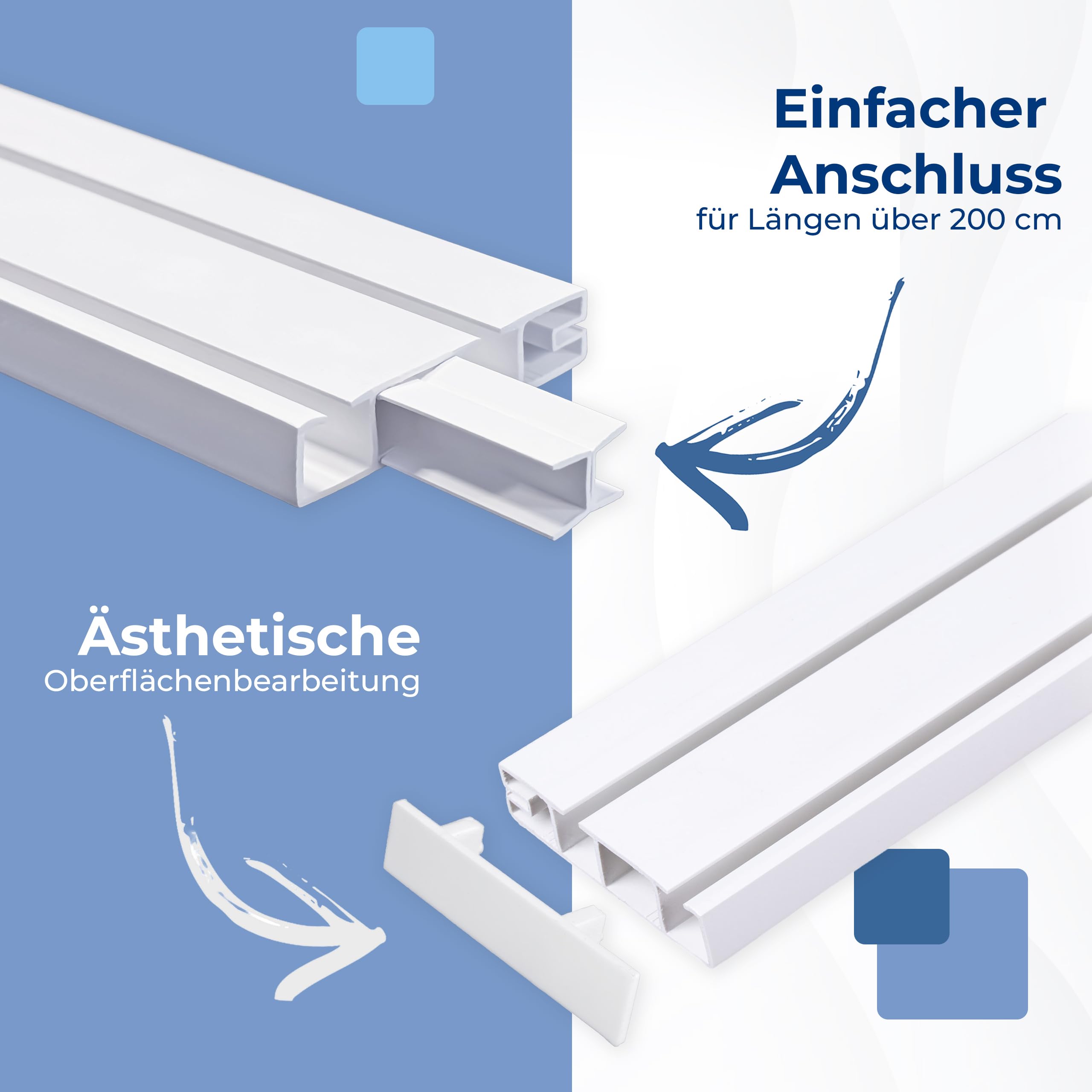 Gardinenschiene mit Blende 1-läufig – PVC Vorhangschiene zur Deckenmontage, Deckenschiene für Vorhänge, Weiß, mit Haken mit Rolle, 440 cm