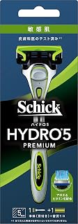 HYDRO-Schick(别致) HYDRO5 高级敏感肌肤 支架(带刀刃+1个替换刀头) 附带皮肤防护装置 5层刀片 绿色