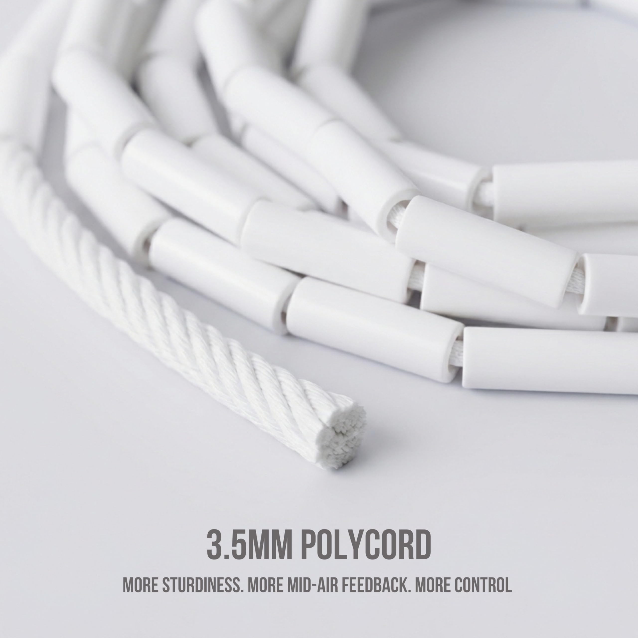 Elevate Beaded Jump Rope - Professional jump rope with an adjustable length up to max. 3 mt, thickness 3 mm poly cord/8mm including beads, weight 0.1 kg. (White)