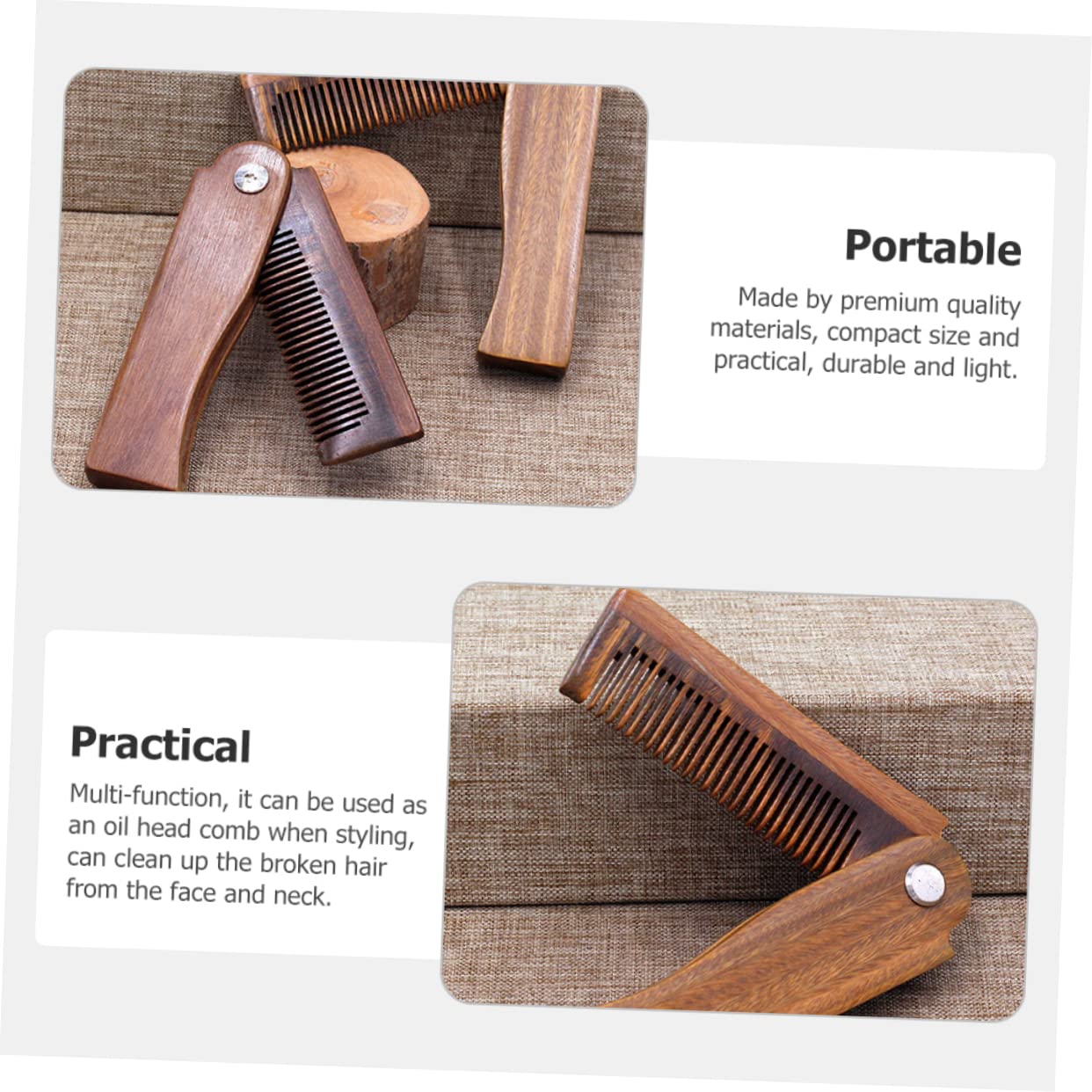 Healeved 4ensembles Peigne Bois De Santal Avec Étui Accessoire De Coiffure Portable Pour Hommes Pour Barbe Cheveux Outil Multifonction Pour Style Soigné Et Précis
