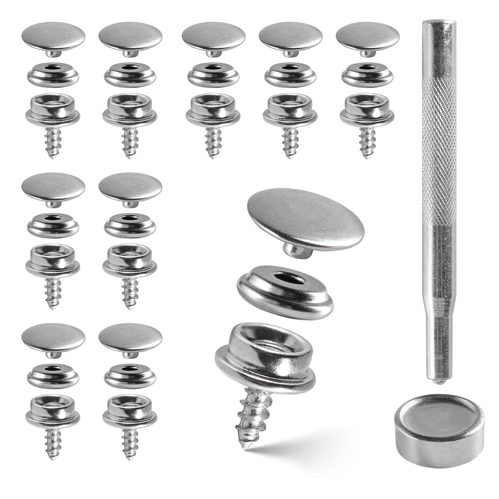 15mm Press Stud Kit, Stainless Steel Press Studs Snap Fasteners, Snap Button Fastener Kit for Boat Cover Wood Leather Crafts (62)
