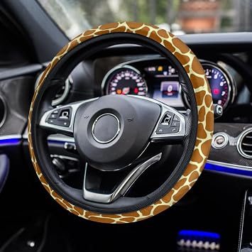 QsirBC Animal Giraffe Print Car Steering Wheel Cover Comfy Grip Non-Slip Sweat-Absorbent Steering Wheel Covers Universal 15 Inch Auto Wheel Cover Wrap Protector for Women Men