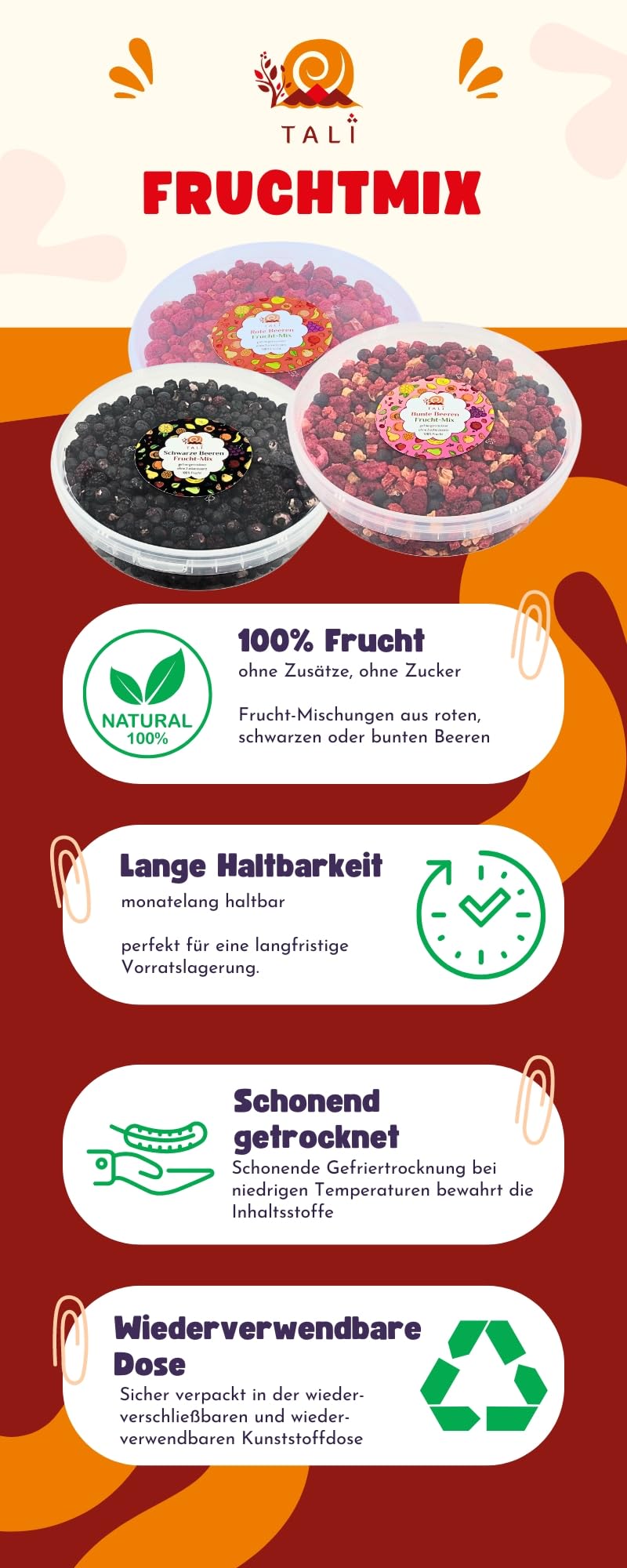 TALI Frucht-Mix Beeren-Trio 505 g | Bunte, Rote und Schwarze Beeren