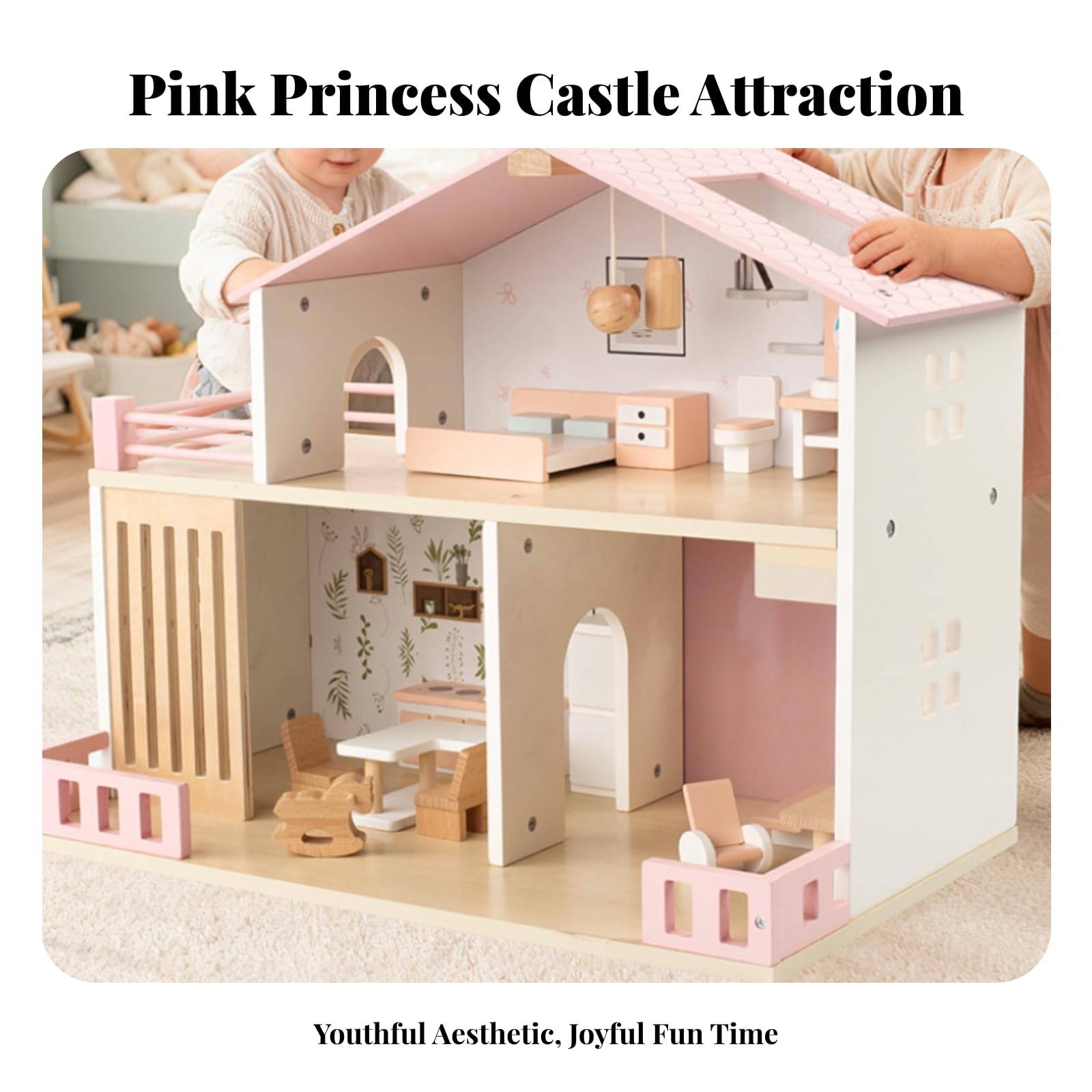 Offenes Puppenhaus Puppenresidenz Zweistöckig Fördert Fantasie Villa-Puppenhaus für Rollenspiel, Kinder