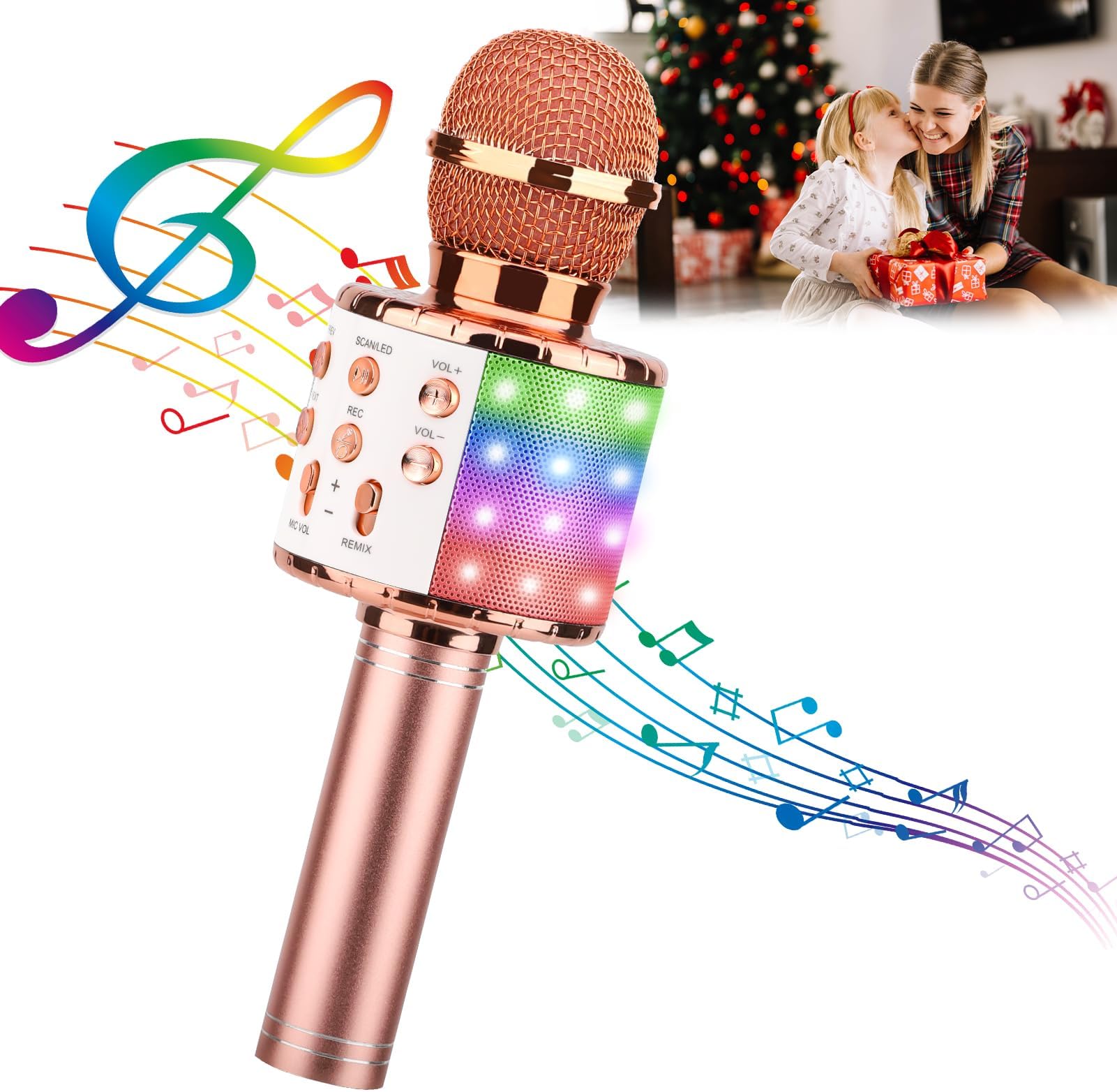 ShinePick Karaoke Microphone, 4 in 1 Wireless Microphone with LED Lights Handheld Portable Karaoke Machine, Home KTV Player, Compatible with Android & iOS Devices(Pink)