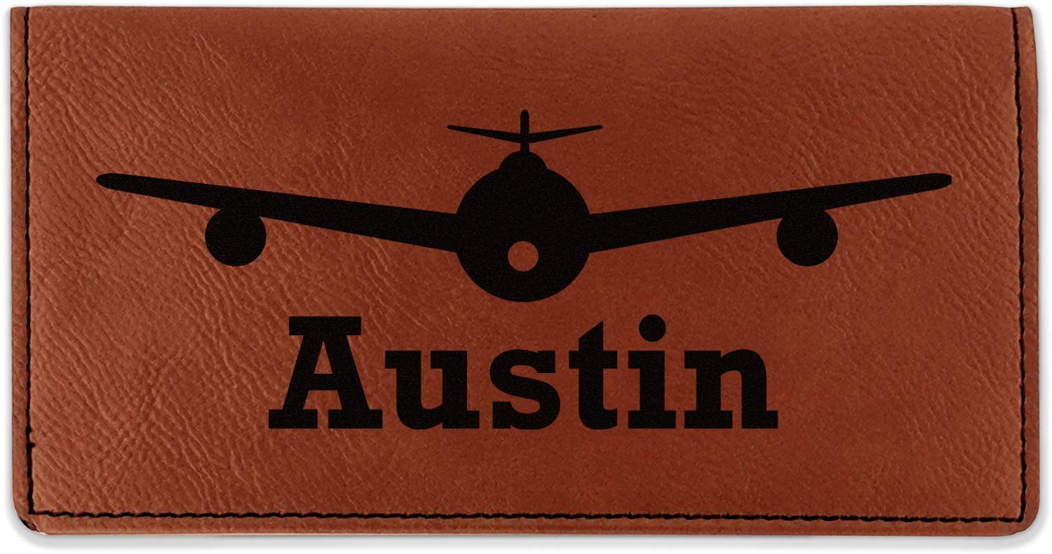 RNK Shops Personalized Airplane Theme Leatherette Checkbook Holder - Single Sided