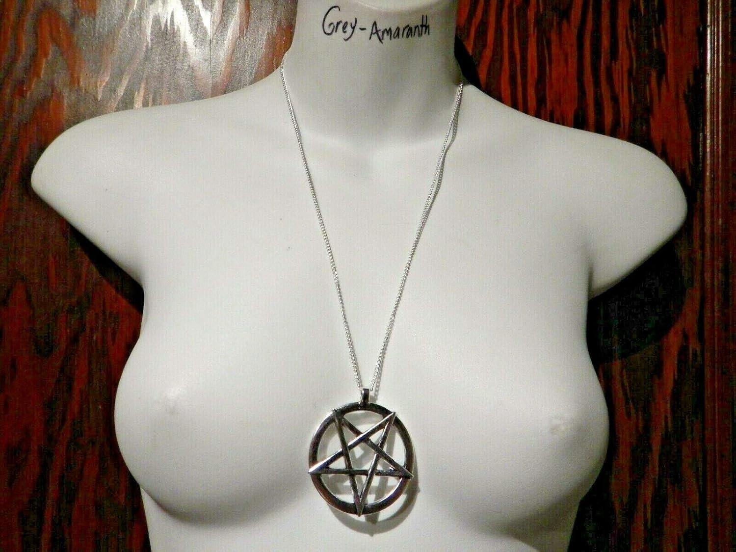 Large Unisex Inverted Pentagram Pendant on Silver-Tone Chain Necklace - Image 2