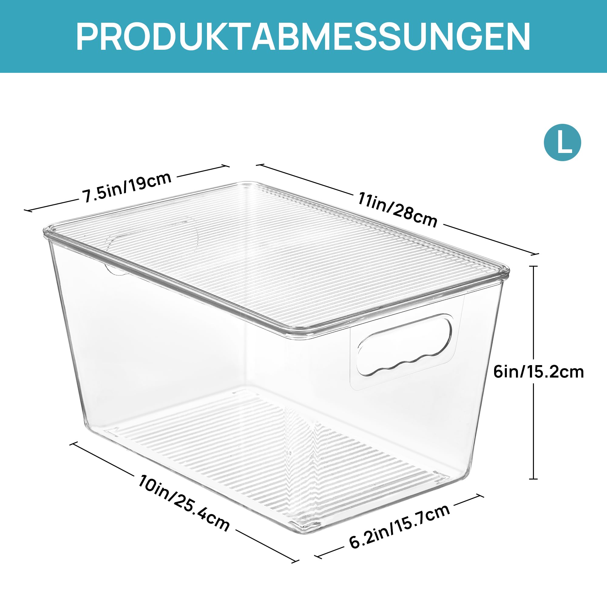 Vtopmart 6 Stück Aufbewahrungsboxen mit Deckel, stapelbare Kunststoffboxen zur küchen aufbewahrung & Organisation, perfekt für Bad, Schrank, Küche, Kühlschrank, Schrankorganisation（L）