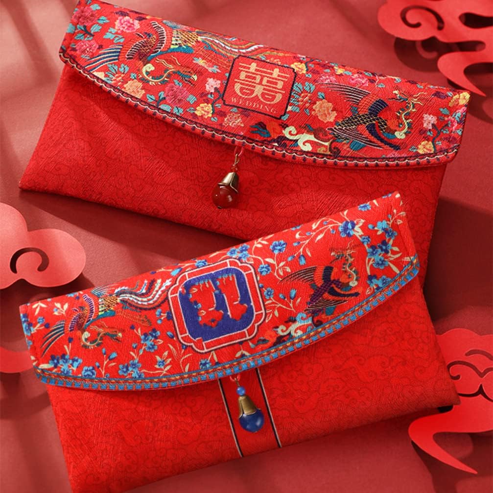 Abaodam 4Pcs Silk Red Envelopes Chinese Wedding Red Envelopes Lucky Money Gift Cash Packets Hong Bao for Weddings