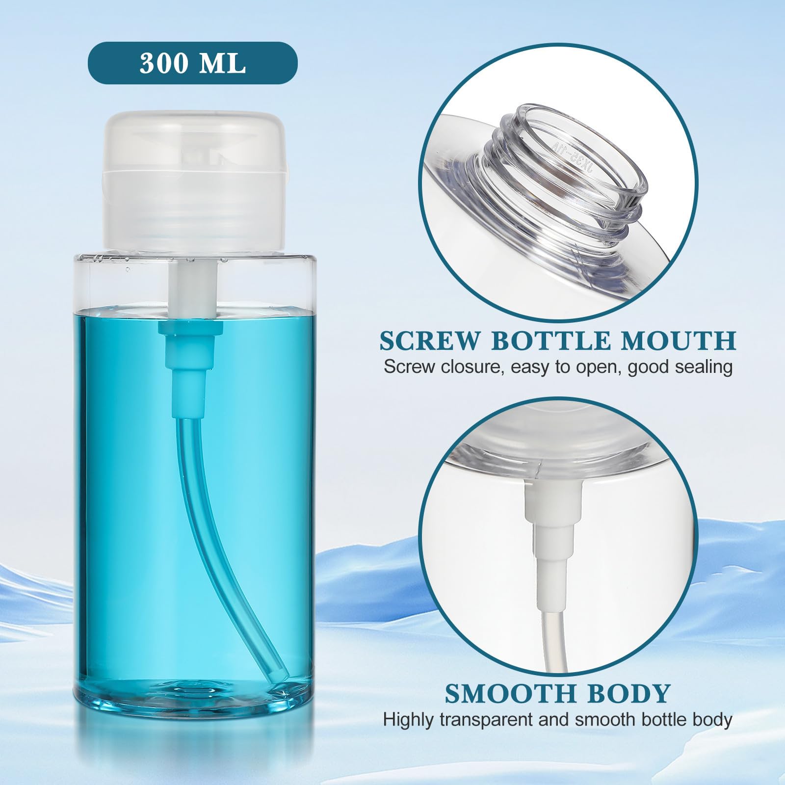 SHOWERORO Pompa Dosatrice Liquido 300 Ml 2 Flaconi Vuoti Ricaricabili per Struccante e Smalto Cosmetici da Viaggio