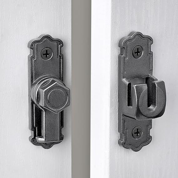 INIRET Grey Barn Door Latches,Aluminum Alloy 90/180 Degree Gate Lock,Right Angle Door Lock Latch,Flip Gate Latches Hardware,Door Security Door Latch Lock fo Cabinets,Bathroom,Barn Door