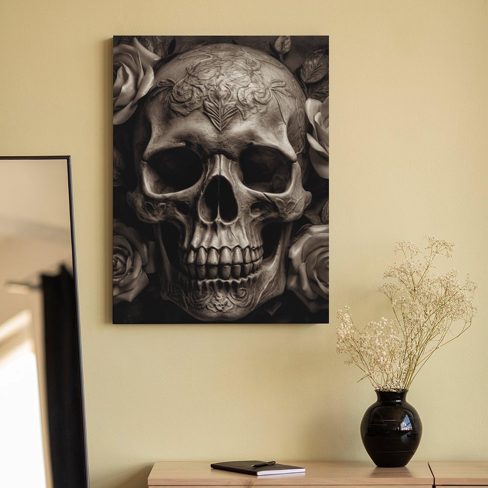 TKJMCSW Malen-nach-Zahlen-Set mit Lederrosen, Totenkopf-Motiv für Erwachsene, Anfänger, Erwachsene, Malen nach Zahlen, Kits auf Leinwand, DIY-Acryl-Ölfarben, Gemälde mit Pinseln als Geschenk
