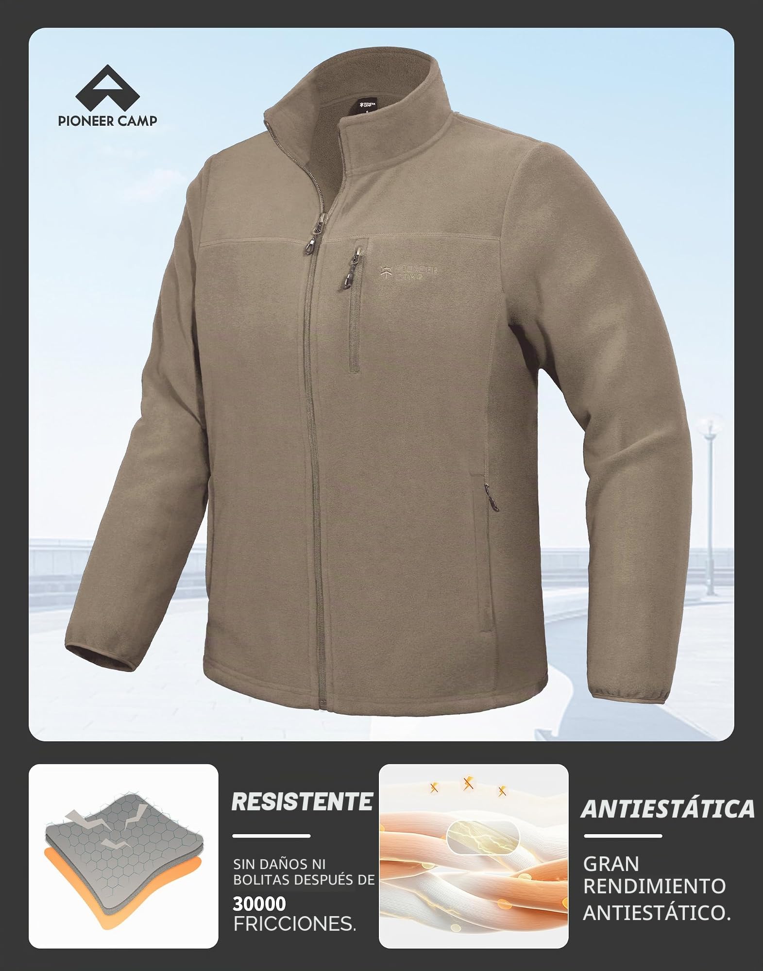 Pioneer Camp Chaqueta de forro polar para hombre, con cremallera completa, ligera, cortavientos, con cremallera