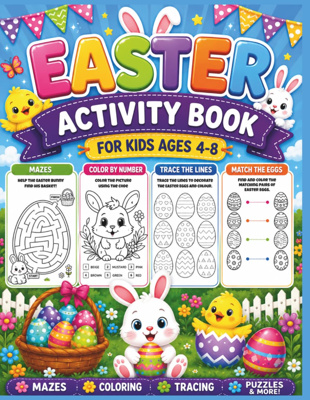 Easter Activity & Colouring Book: A Fun Workbook with Colouring Pages, Mazes, Tracing, Puzzles & Easter Games