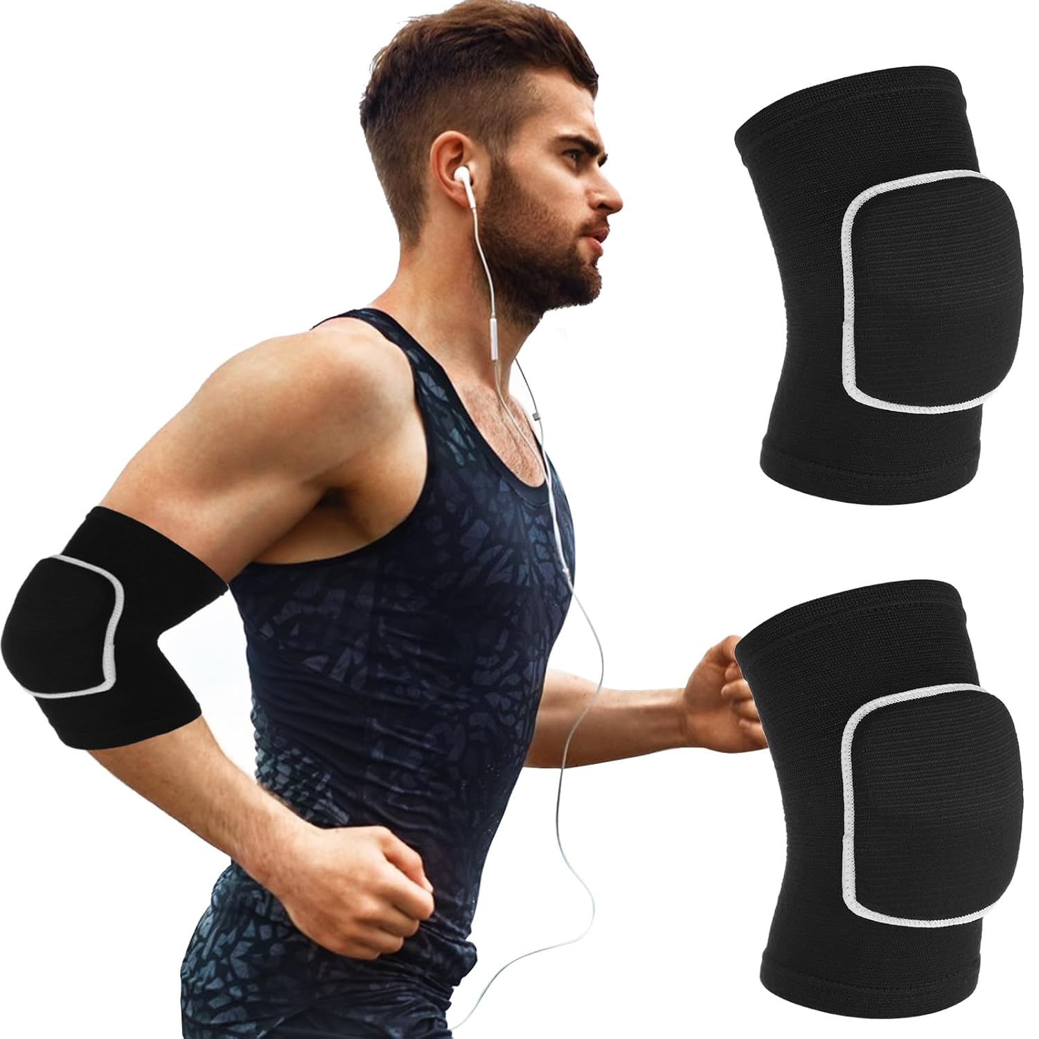 Arm Brace Pads Elbow Protector Strap Pair, Breathable Anti-Collision Sponge Tendonitis Fitness Volleyball Basketball Tennis Golfers Knee Support Band for Kids Men Women Elderly(Black with white edges)