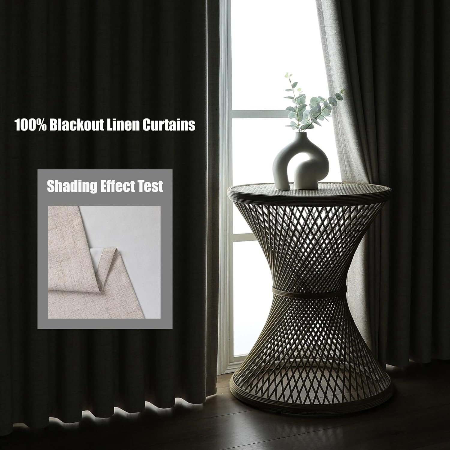 Flyfun Blackout Curtains 84 Inches Long - 2 Panels Set, Thermal Insulated Drapes for Living Room/Bedroom, Rod Pocket/Linen (Natural, 52W x 84L)