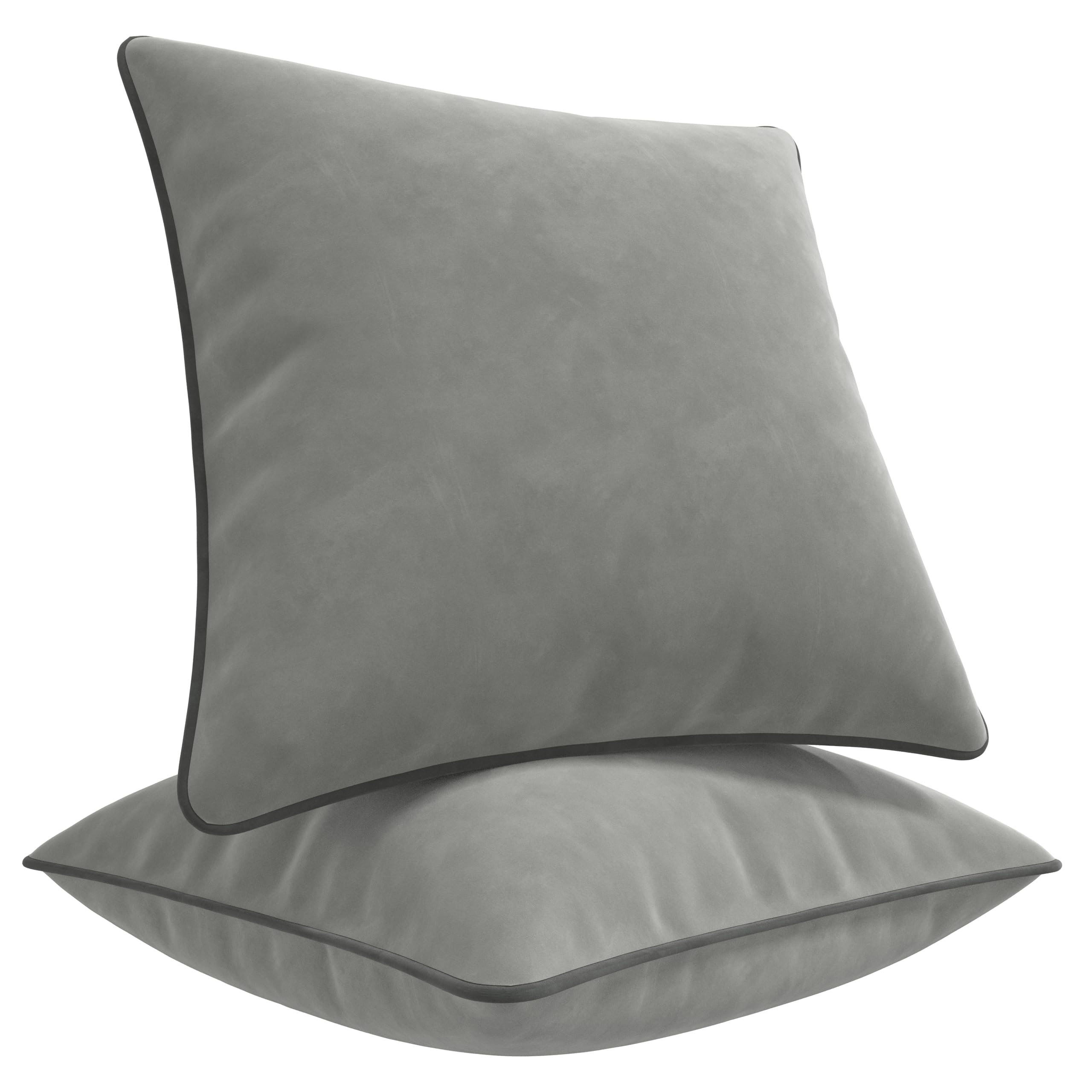 Blau Marité Set of 2 Velvet Throw Pillow Covers with Contrast Piping, Soft Decorative Cushion Covers, Dove Grey, 20"x20" (50x50 cm)