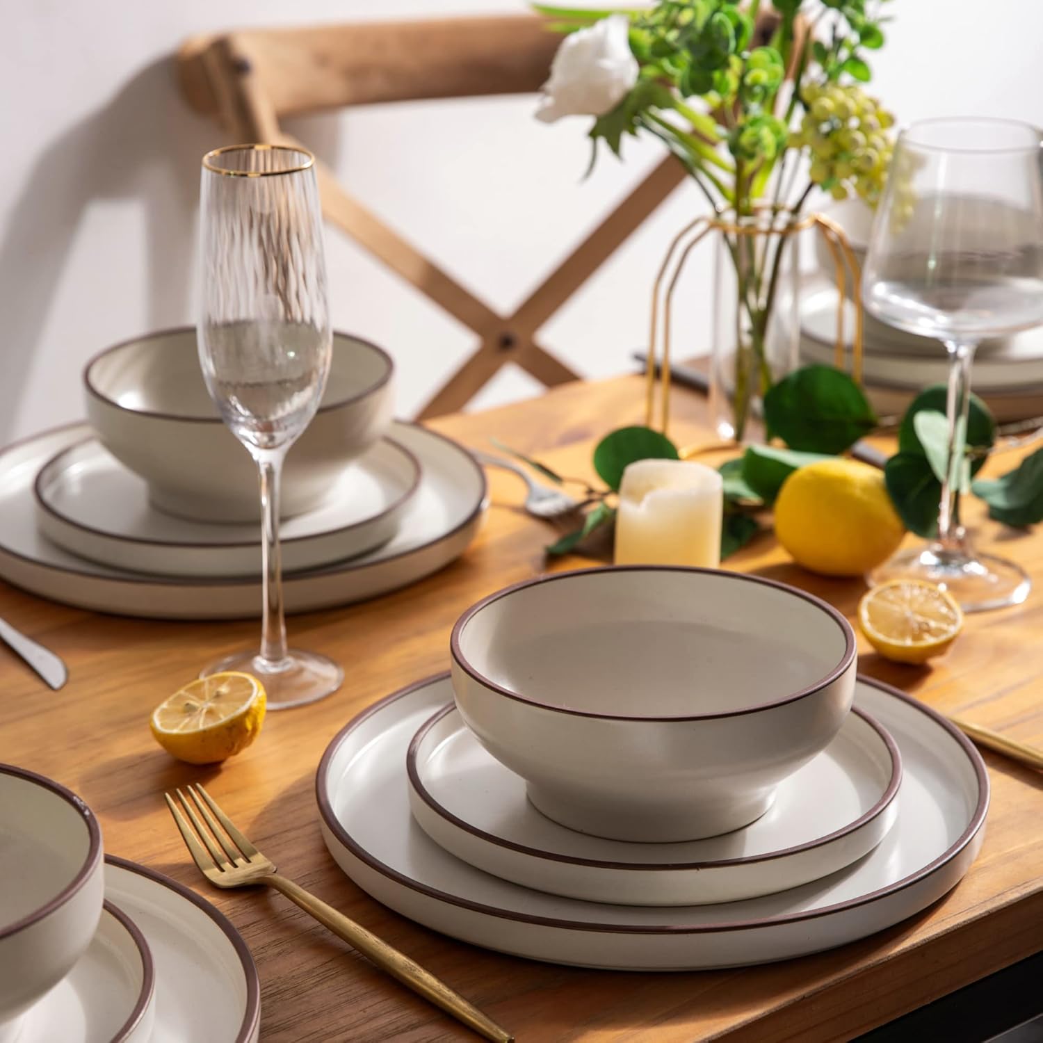 LERATIO Ceramic Plates,8.0 Inch Flat Salad Plates Set of 6,High Edge Modern plates for Kitchen,Microwave & Dishwasher & Oven Safe, Scratch Resistant Dishes Set-Matte White with Rim - Image 5