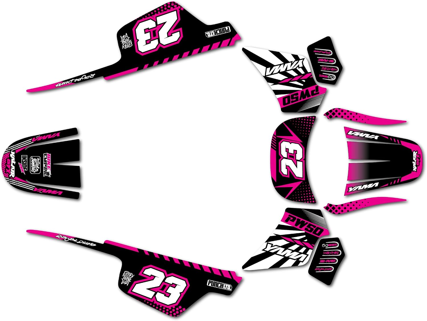 Graphics Kit for Yamaha PW50 (1980-2023) FH Series Magenta 16 Mil-Dirt Bike Custom Racing Graphics Decals Stickers Kit, no-Plastics