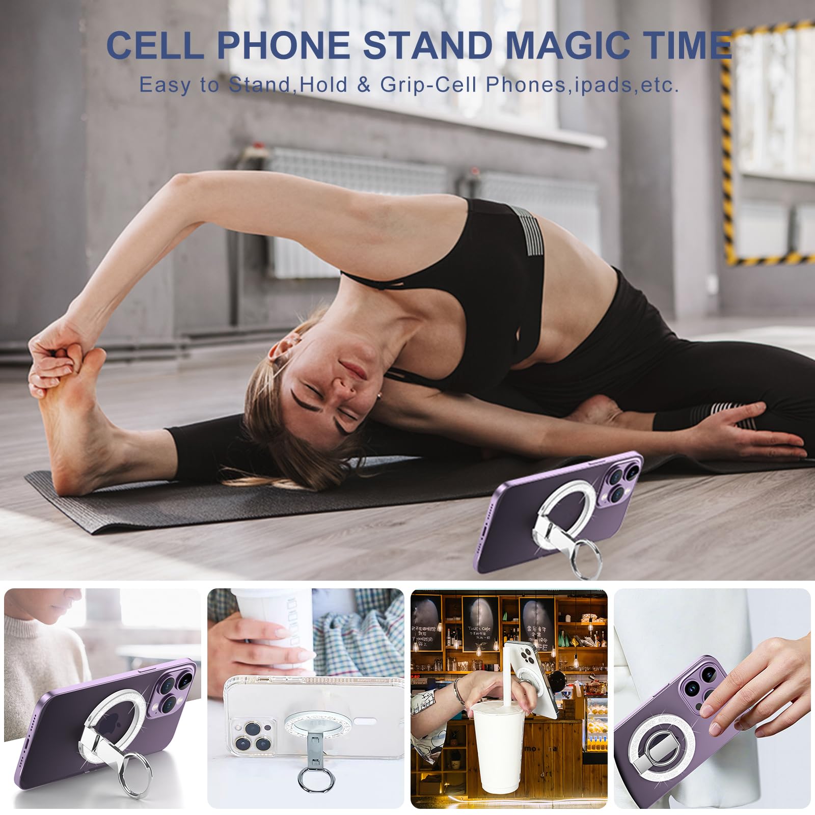 Tensho Magnetischer Handy-Ringhalter – Glitzernd, Verstellbarer Ständer, Für IPhone