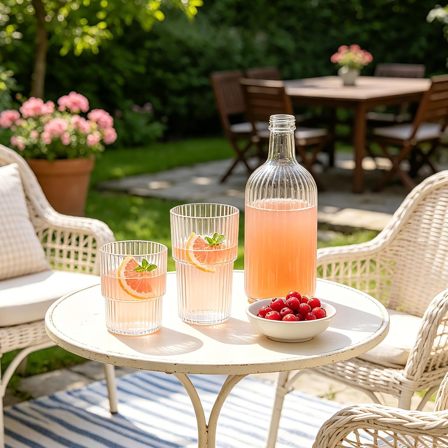 Plastic Ribbed Wine Glasses Set of 12, 16 Oz Highball Glasses & 12 Oz Cocktail Glasses,Reusable Ribbed Kitchen Water Glasses Drinking Cup Stackable Vintage Whiskey Beer Milk Glass Tumblers Cups Set