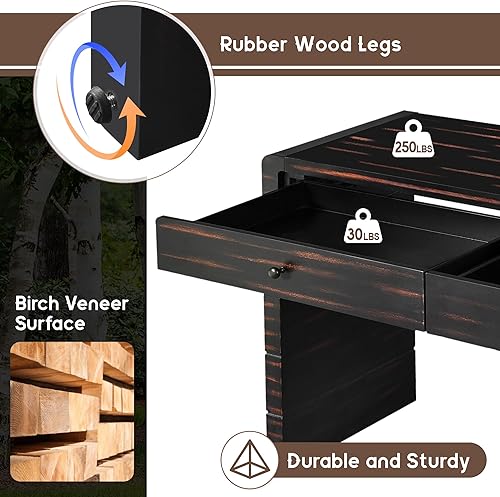 Miniatura 130 de Mesa consola contemporánea con parte superior de madera de hormigón de inspiración industrial, armario de almacenamiento de acento para sala de Gris