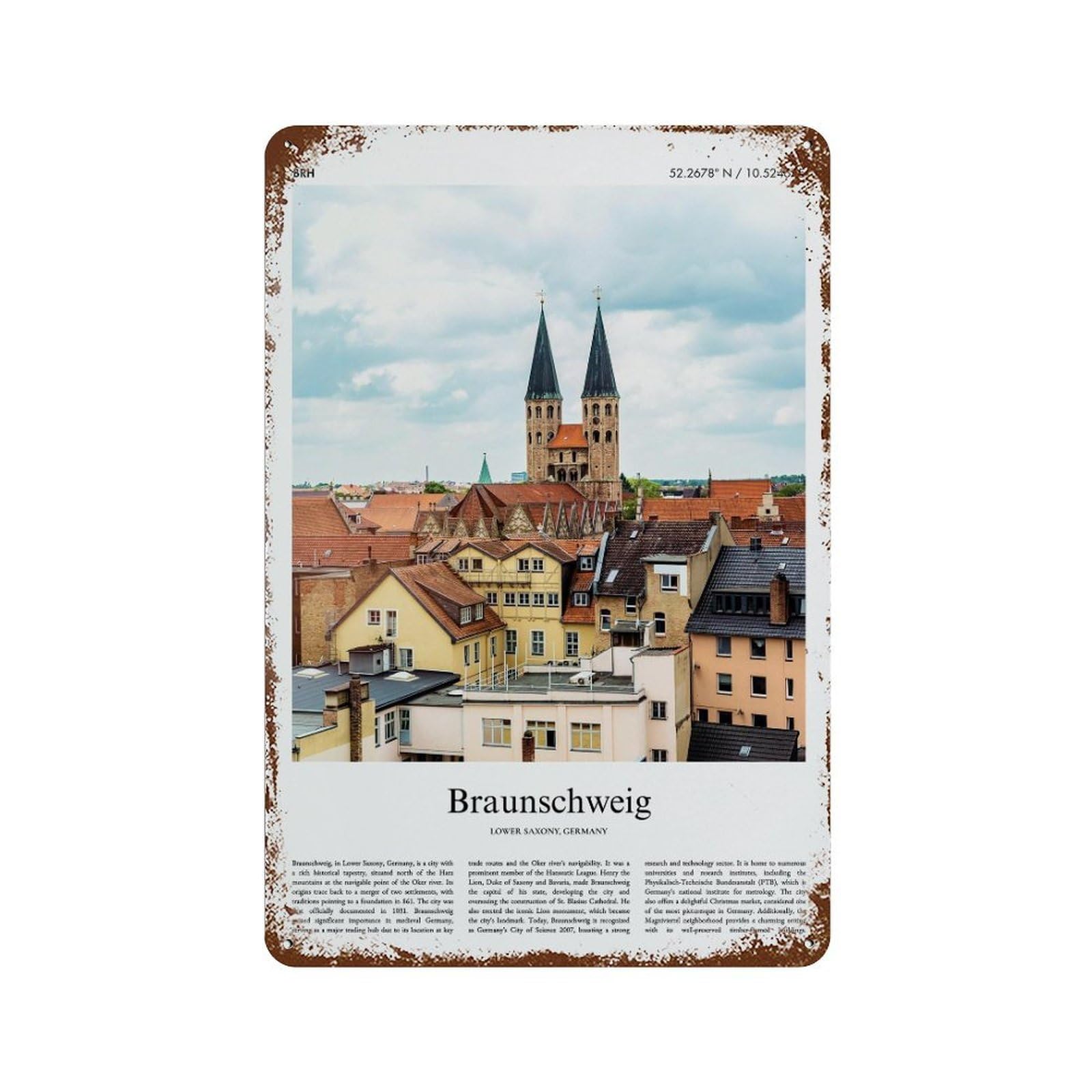 xiaoxiaoshen Braunschweig Lower Saxony, Germany City Scenery Wall Decor Art Metal Tin Poster Modern Home Decor Art Home Bar Shop Decorations Vintage Sign 30x20cm