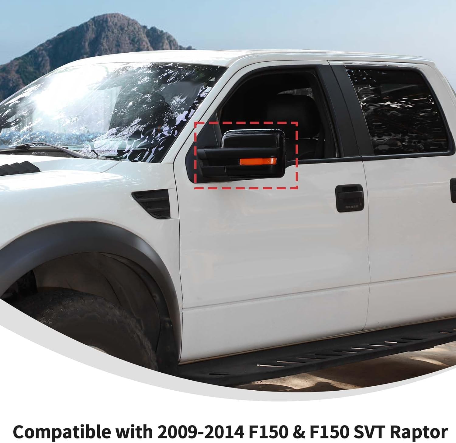 Linskip Full Coverage Side Mirror Covers Compatible with 2009-2014 F150 & F150 SVT Raptor, Driver and Passenger Mirror Caps for F150 Exterior Accessories(Black)