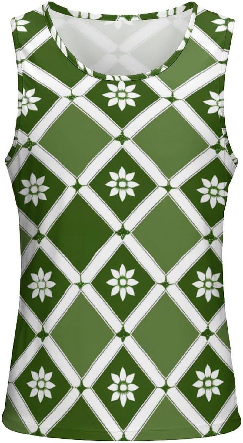 Green Argyle Men's Tank Top Sleeveless Muscle Shirts Vest Beach T Shirts for Workout Gym