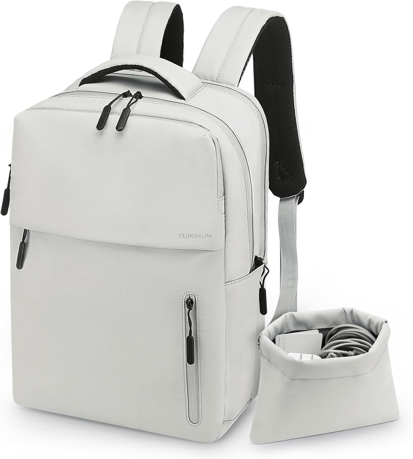 Lightweight Commute Backpack for Men & Women, Water-Resistant Travel Daypack with 15.6-Inch Laptop Compartment & Anti-Theft Pockets, Cloud Gray