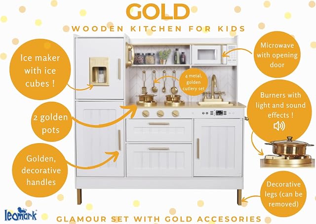 Foto 3 de 8 de Leomark Cocina de Madera Dorada para Niños con Accesorios Grande/Oro
