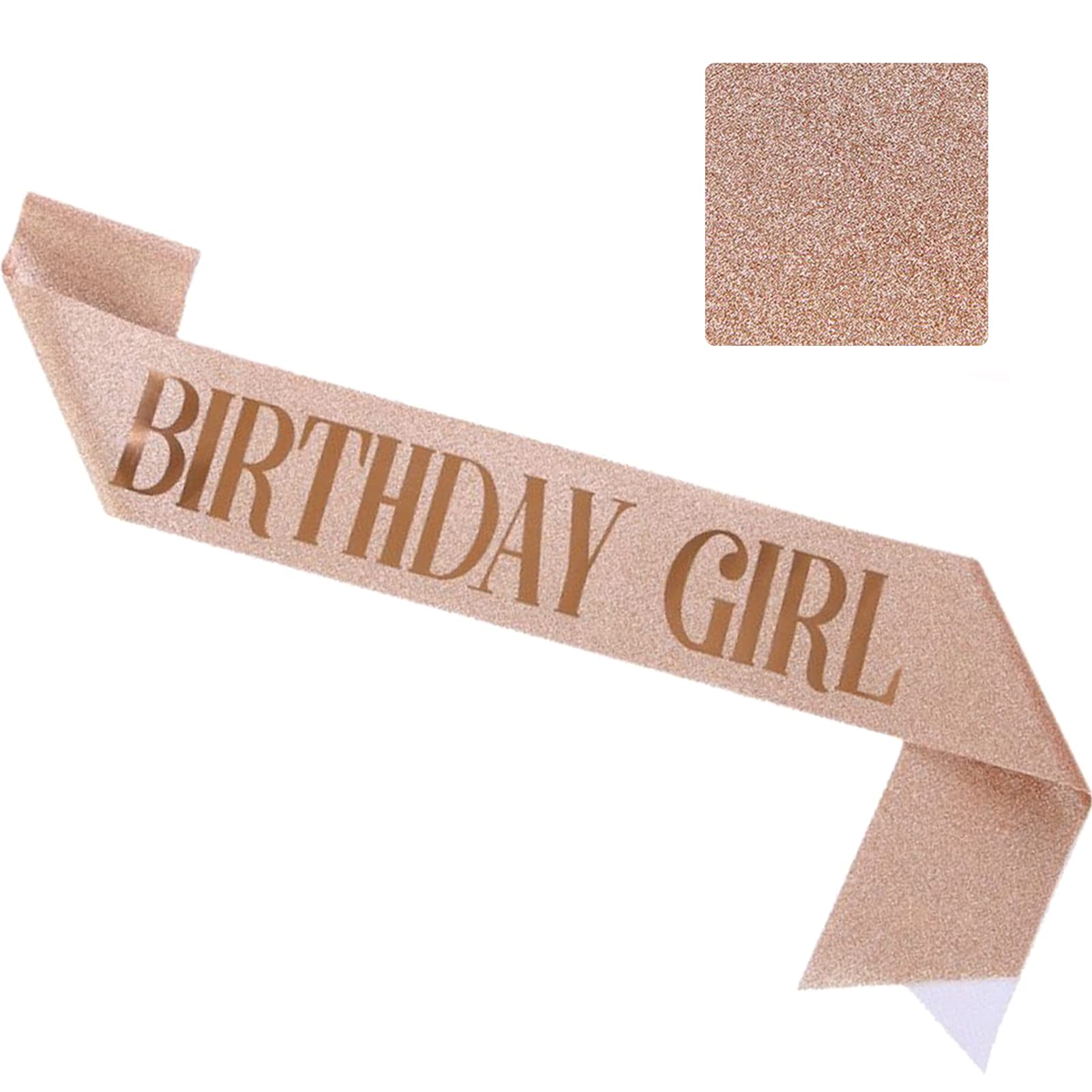 Luwigs Birthday Girl Sash Rose Gold Birthday Gifts Glitter Sash Party Favors Accessories for Girls Woman One Pack (Pack of 1, Rose Gold)
