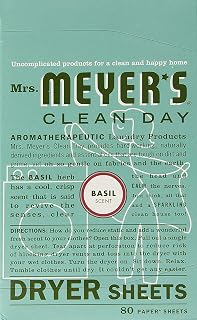 MRS. MEYER'S, DRYER SHEETS,BASIL 80 SHT EA 1