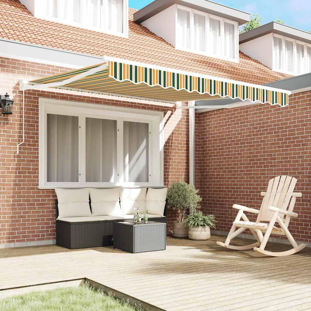 Toldo verde amarillo poliéster 300 x 250 x 165 cm con brazo articulado manual extensible resistente a la intemperie para jardín, terraza, balcón, protección solar y toldo exterior