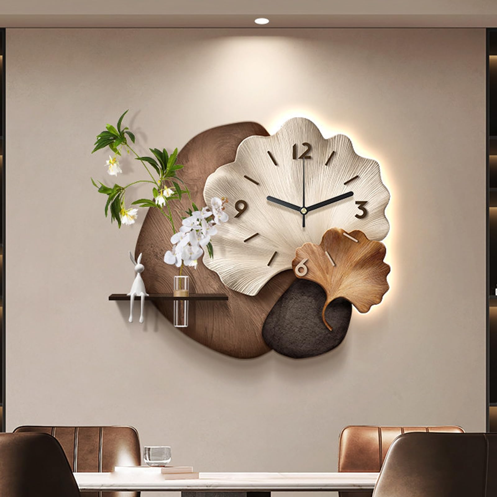 Reloj de pared 3D con luz LED, decoración moderna silenciosa para el hogar, sala de estar, dormitorio y oficina, fuente de alimentación enchufable, 60 x 50 cm / 23.6x19.7in