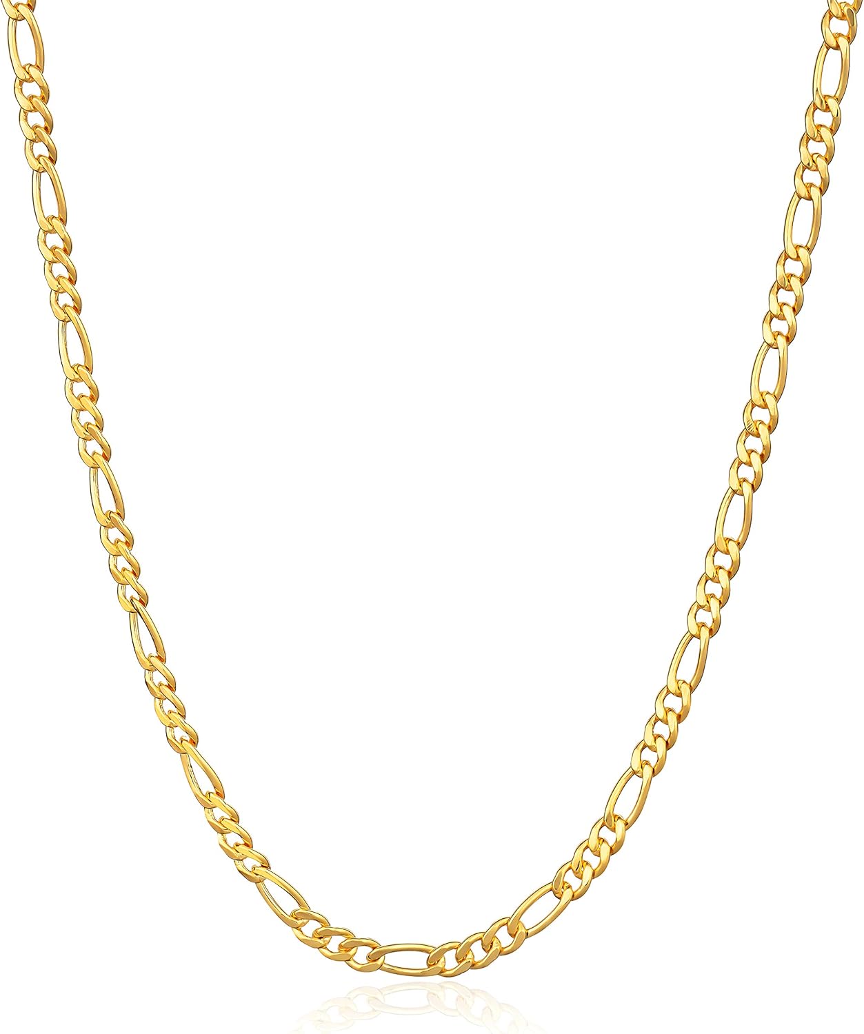 Barzel 18K Gold Plated Figaro Chain Necklace 2MM, 2.5MM, 3MM, 4MM, 4.5MM & 5MM for Women & Men