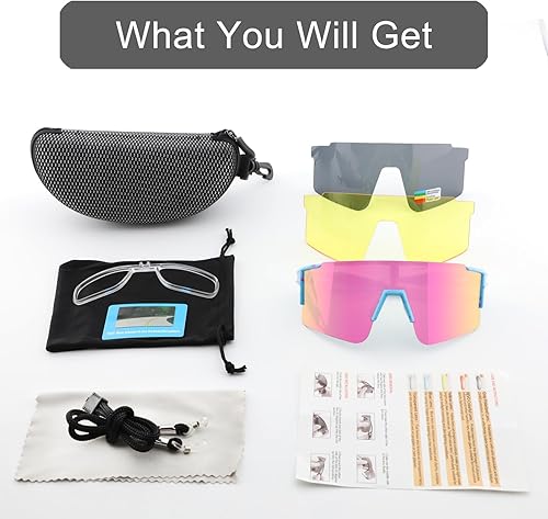 Vista 15 de OULAIQI Cycling Sunglasses Polarized Sunglasses for Cycling Men Women with 1 Lens or 3 Interchangeable Lens Baseball Glasses