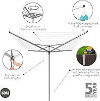 Vista 2 de Brabantia Topspinner Tendedero giratorio de 4 brazos para exteriores (197 pies/Ø 1.8 pulgadas) giratorio, tendedero plegable y estaca de tierra