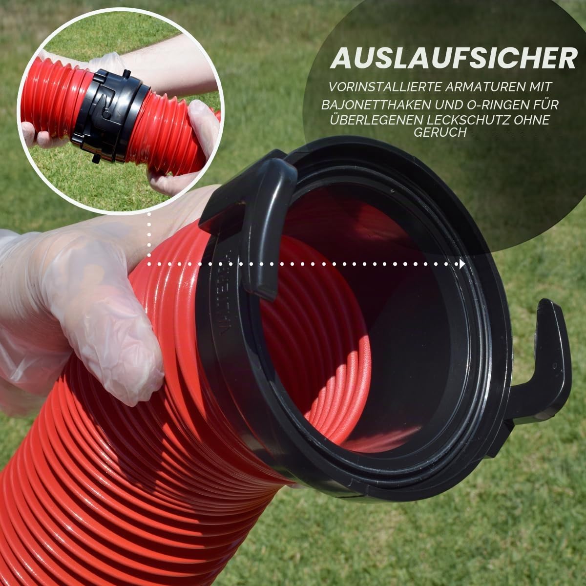 Valterra EZ-Kupplung, 6,8 m, Wohnmobil-Abwasserschlauch-Set, Abwasserschlauch für Wohnmobil, inkl. 2 aufsteckbaren 3 m Langen Schläuchen mit drehbaren Armaturen und 90 Grad Clearview Abwasseradapter