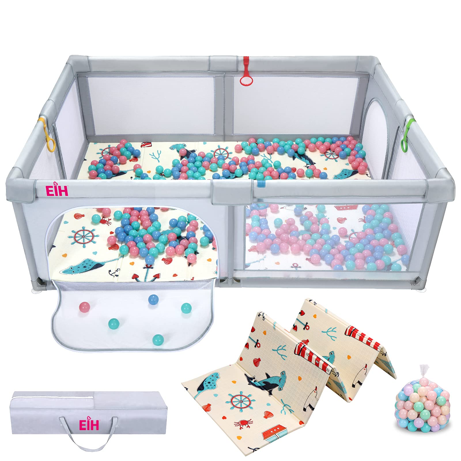 EIH Baby Playpen, Extra Large Playpen for Toddlers with Crawling Mat