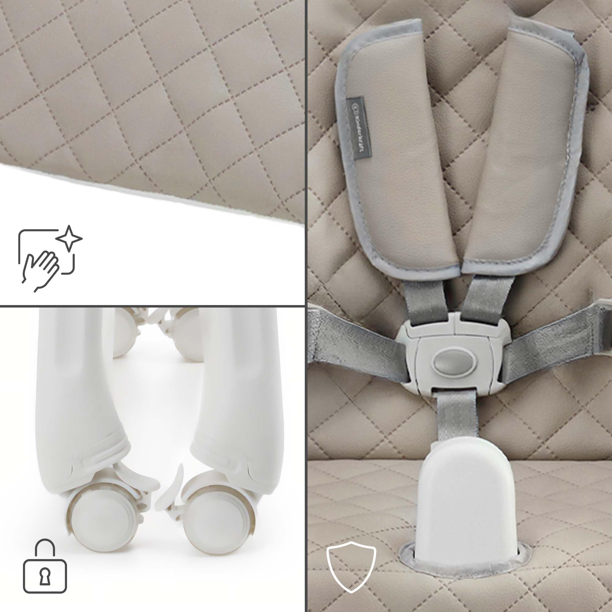 Kinderkraft TULO - Trona 3 en 1, silla infantil, asiento elevador, hasta 25 kg, 5 posiciones de altura, 3 posiciones de respaldo, 3 posiciones de reposapiés, 4 ruedas giratorias con cerraduras, Beige