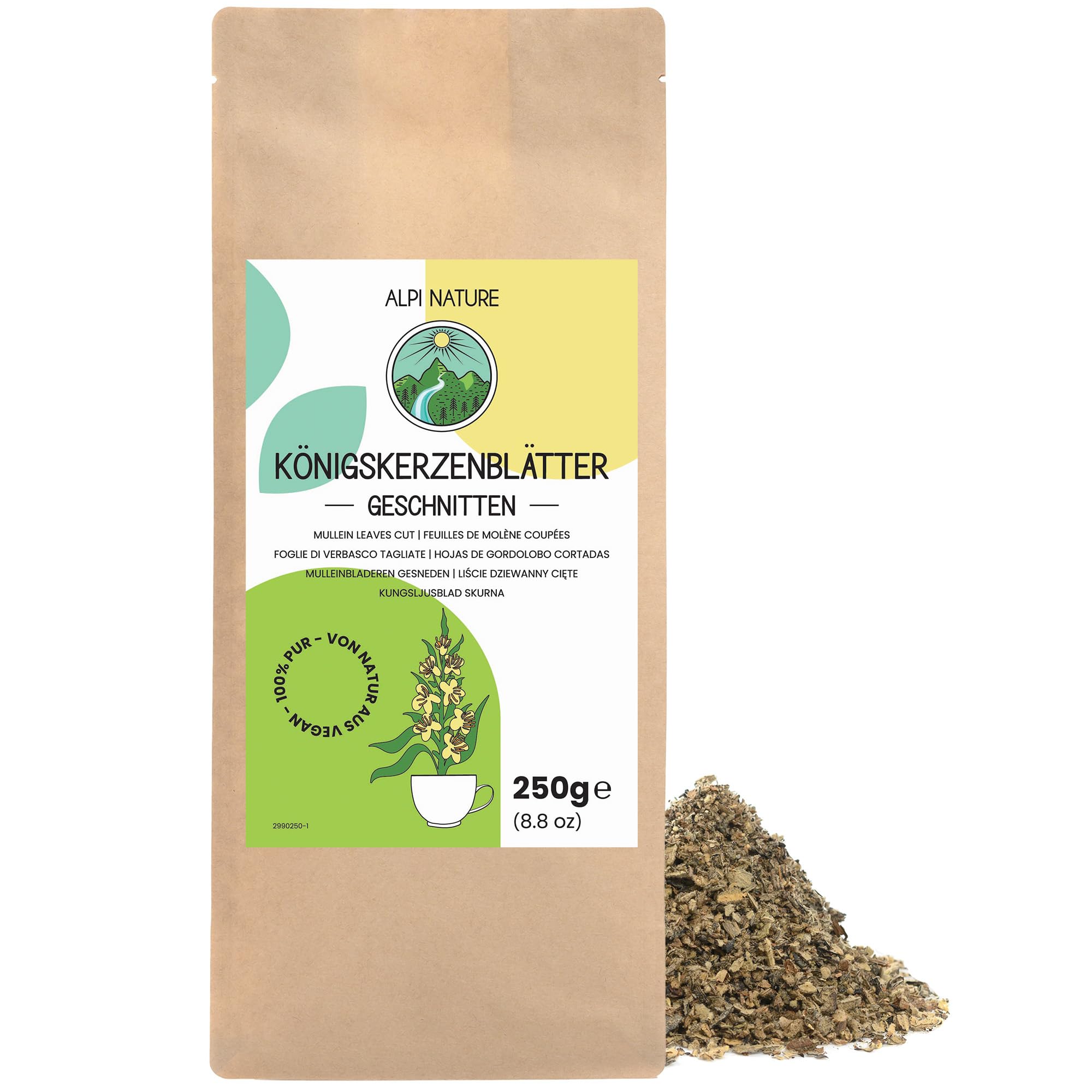 Alpi Nature Té de Gordolobo 250g, Hojas Secas y Cortadas, Té de Hierbas, Gordolobo Infusión