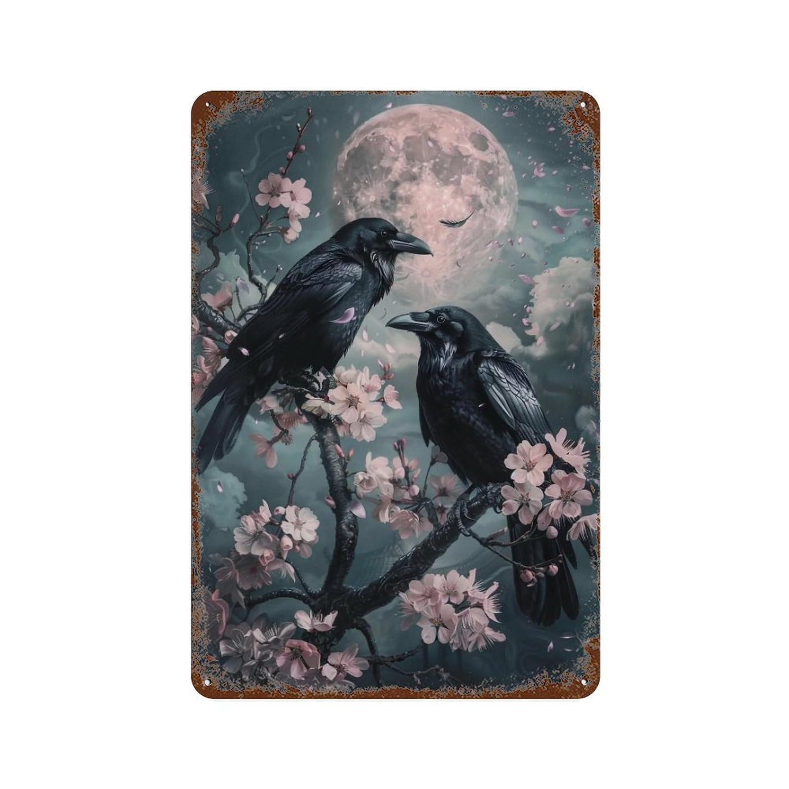 YHGERTKU Gothic Cherry Blossom Crows 01 Wall Art Retro Iron Vintage Metal Tin Sign Poster Modern Decor for Living Rooms Gift 30x20cm
