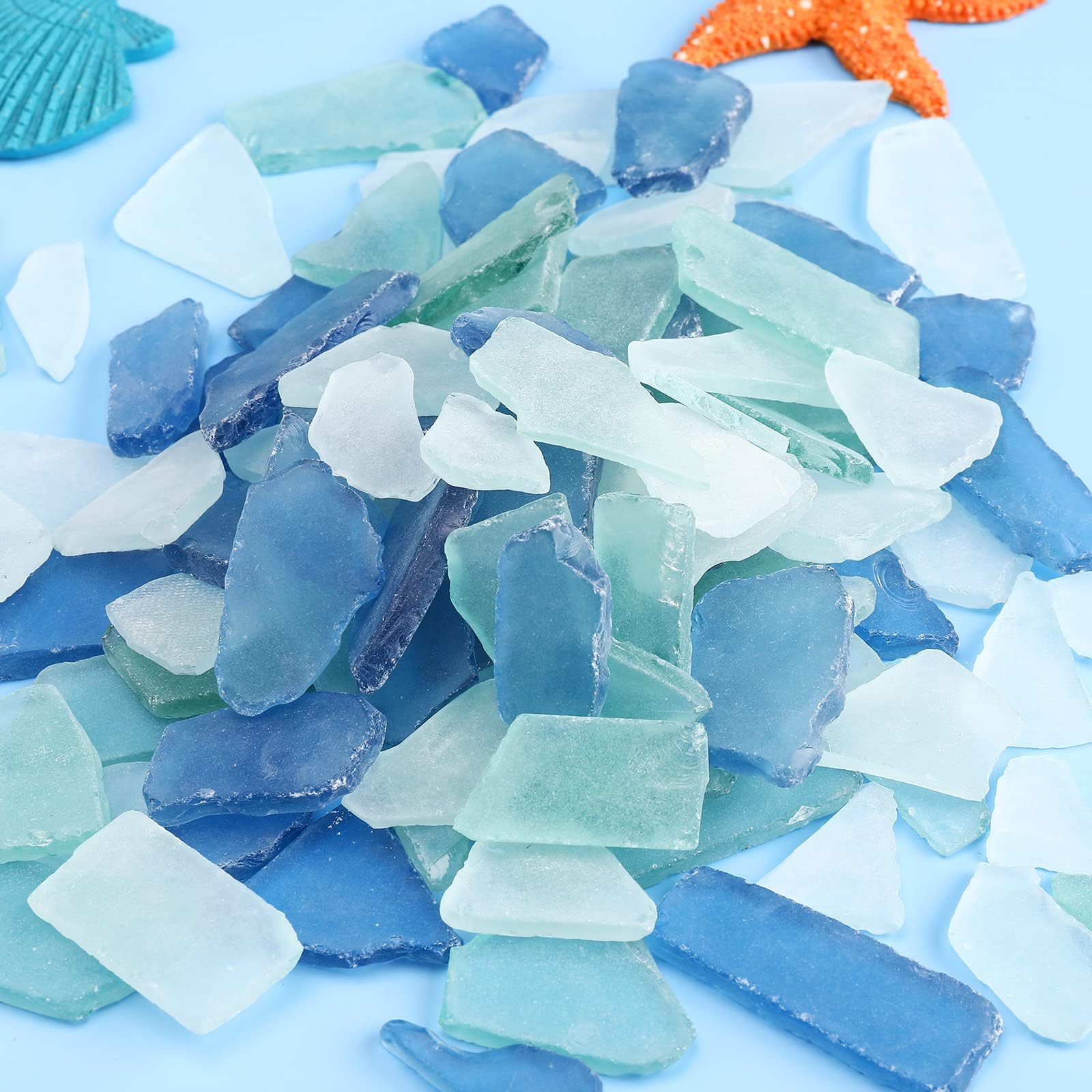 Patelai Sea Glass Cobalt Bulk Seaglass Pieces Caribbean Tumbled Sea Glass Crushed Glass Vase Filled for Beach Wedding Party Decor Home Decor DIY Craft Supplies 48 Oz