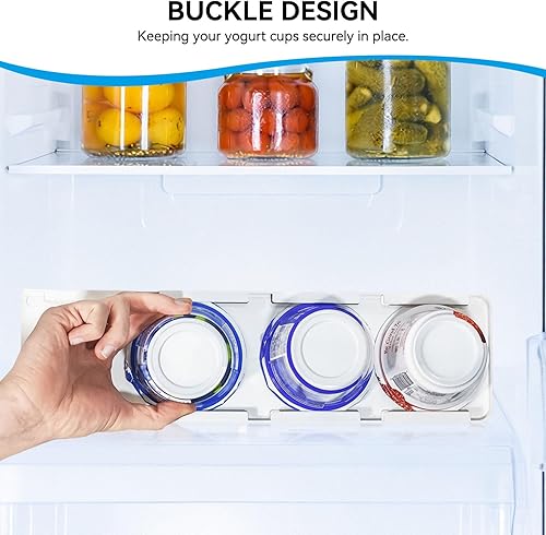 Miniatura 4 de Organizador de yogur para nevera, soporte de yogur para refrigerador, yogur, nevera, deslizador, estante deslizante para 4 yogures de 3.75 pulgadas,