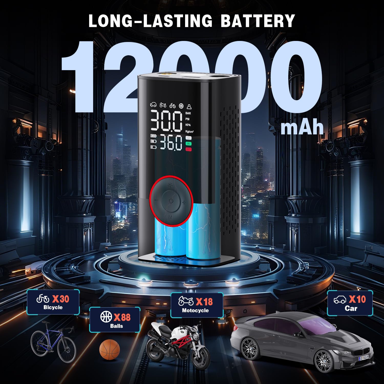 Compressore Aria Portatile Auto – Mini Gonfiatore Pompa ad Aria Senza Fili con manometro Digitale e Luce LED, 150 PSI, gonfiaggio 3 Volte più Veloce e spegnimento Automatico