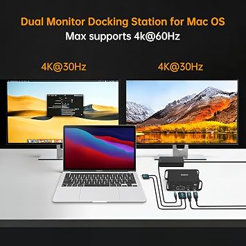 MacBook Docking Station Dual Monitor for Intel, M1 /M2 /M3 Pro/Max,14-in-2 Laptop Dock with Dual USB-C Cable,100W Power Supply, 2 HDMI 4K60Hz,USB-C/ANot Compatible with M1/M2 Base Models or Windows