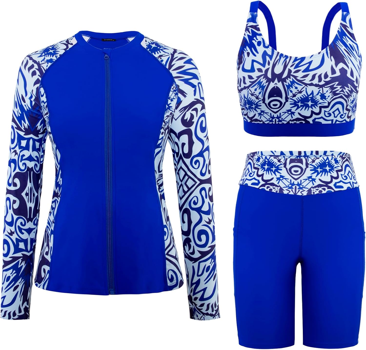 Arolina Womens Rash Guard Long Sleeve Swim Shirts Swimsuit 2026 Bathing Suit with Womens Swim Shorts & Two Pockets